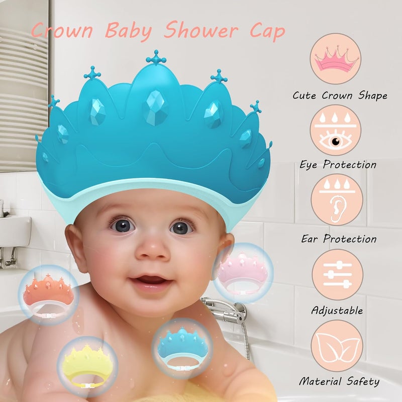 TinyGuardian Baby Shower Cap Shield, Baby bath set shower cap, Visor Hat for Eye and Ear Protection for 0-9 Years Old Children,Cute Crown Shape Makes the Baby Bath More Fun (Blue) - Image 2